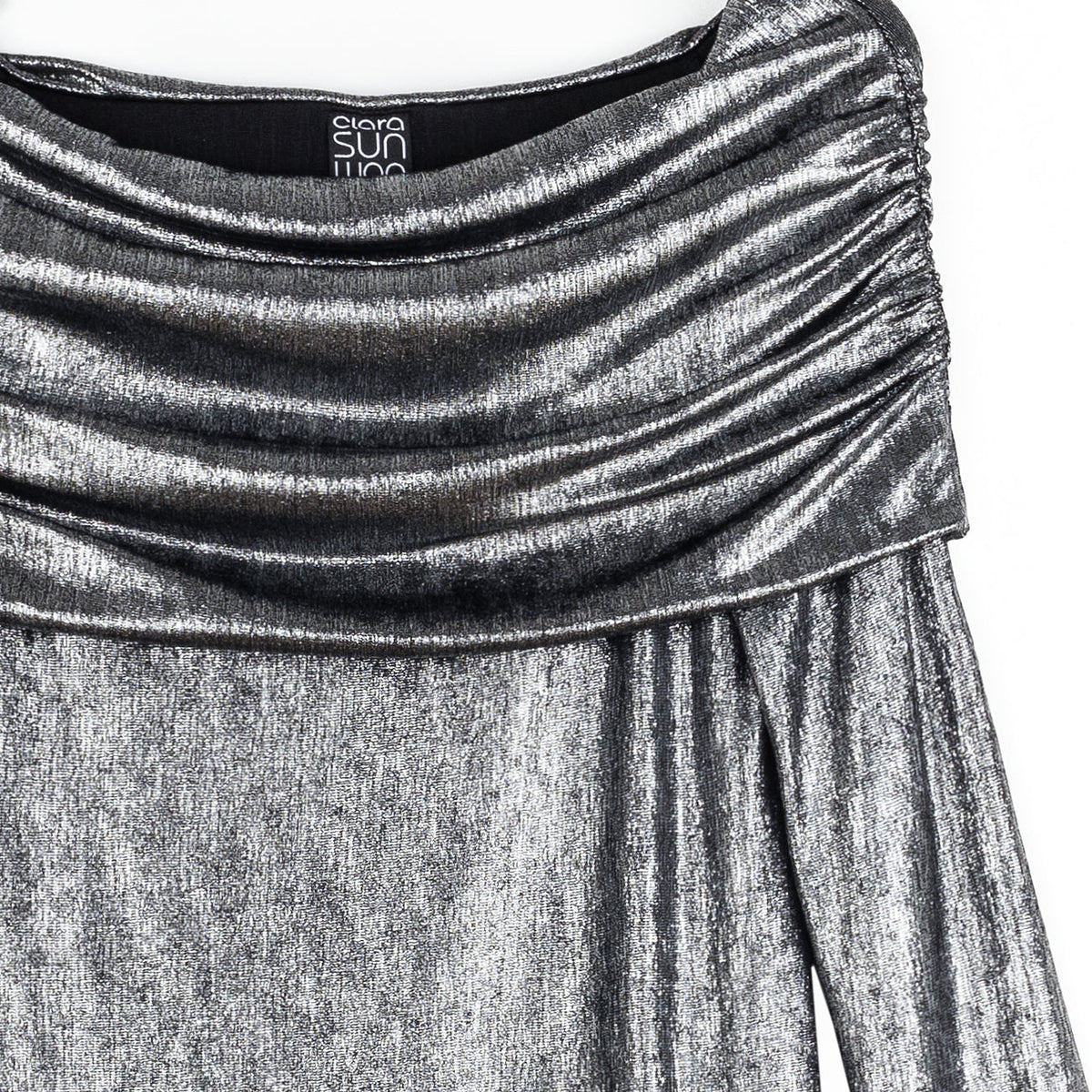 Metallic Shimmer - Ruched Off-Shoulder Top - Final Sale | Clara Sunwoo Featured