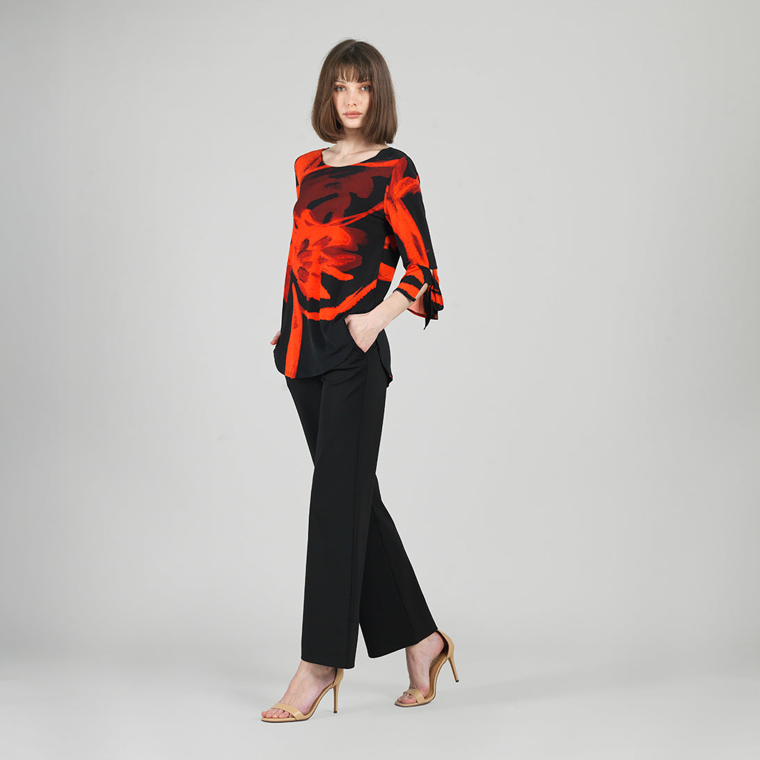Tie Cuff Curved Hem Tunic - Floral Eclipse-Red - Final Sale | Clara Sunwoo Classic