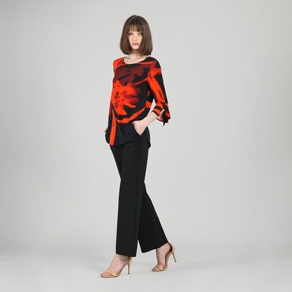 Tie Cuff Curved Hem Tunic - Floral Eclipse-Red - Final Sale | Clara Sunwoo Classic