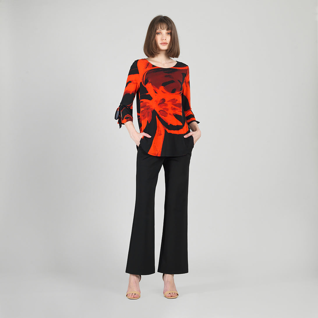 Tie Cuff Curved Hem Tunic - Floral Eclipse-Red - Final Sale | Clara Sunwoo Classic