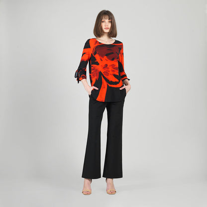 Tie Cuff Curved Hem Tunic - Floral Eclipse-Red - Final Sale | Clara Sunwoo Classic