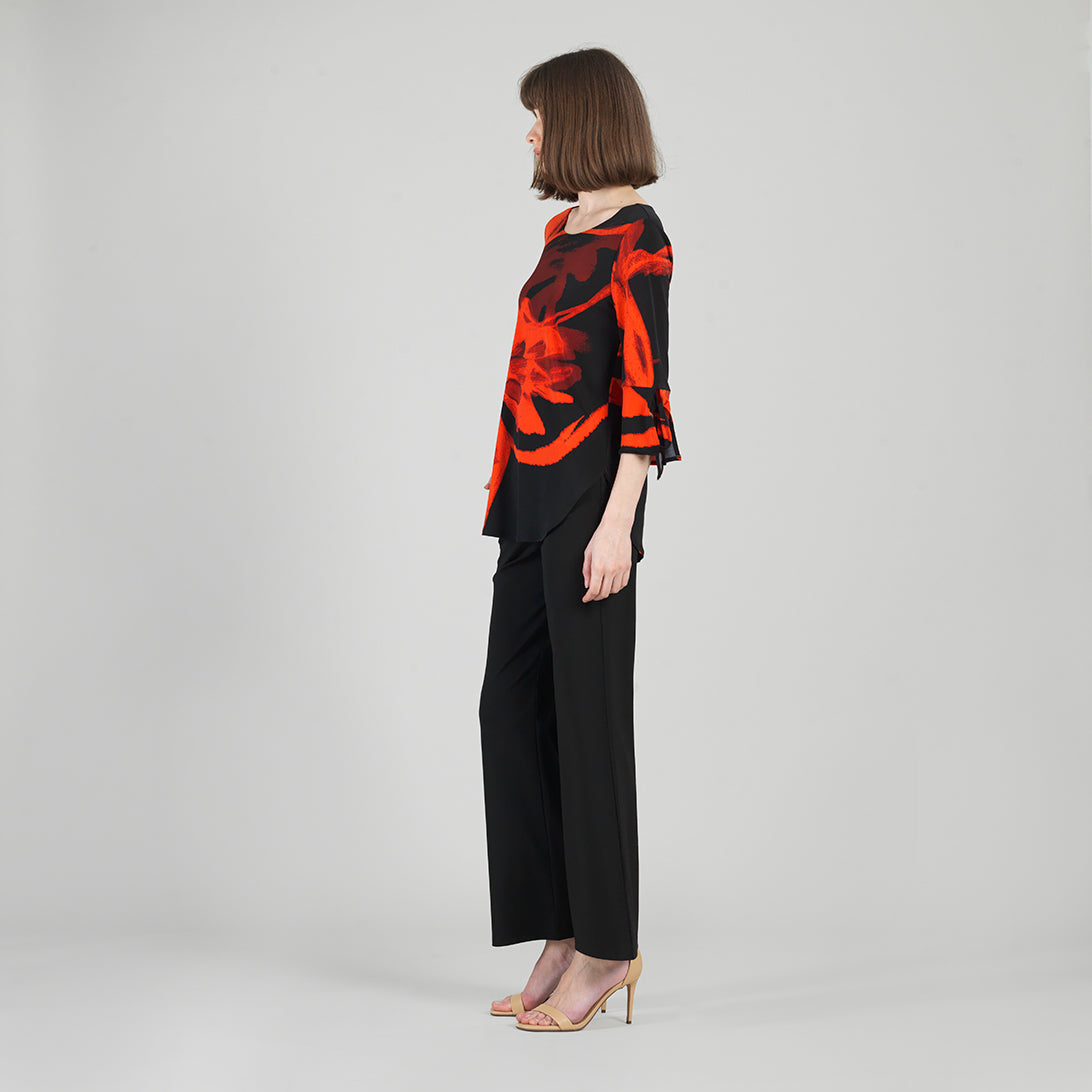 Tie Cuff Curved Hem Tunic - Floral Eclipse-Red - Final Sale | Clara Sunwoo Classic