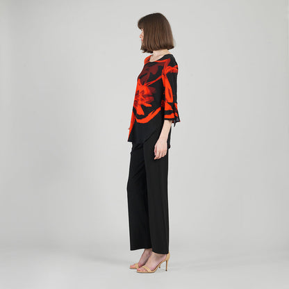 Tie Cuff Curved Hem Tunic - Floral Eclipse-Red - Final Sale | Clara Sunwoo Classic
