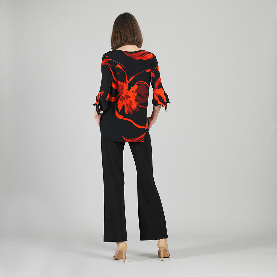 Tie Cuff Curved Hem Tunic - Floral Eclipse-Red - Final Sale | Clara Sunwoo Classic