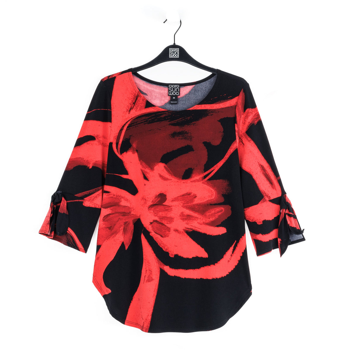 Tie Cuff Curved Hem Tunic - Floral Eclipse-Red - Final Sale | Clara Sunwoo Classic