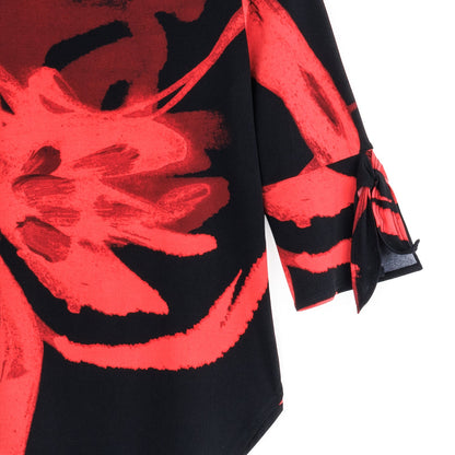 Tie Cuff Curved Hem Tunic - Floral Eclipse-Red - Final Sale | Clara Sunwoo Classic
