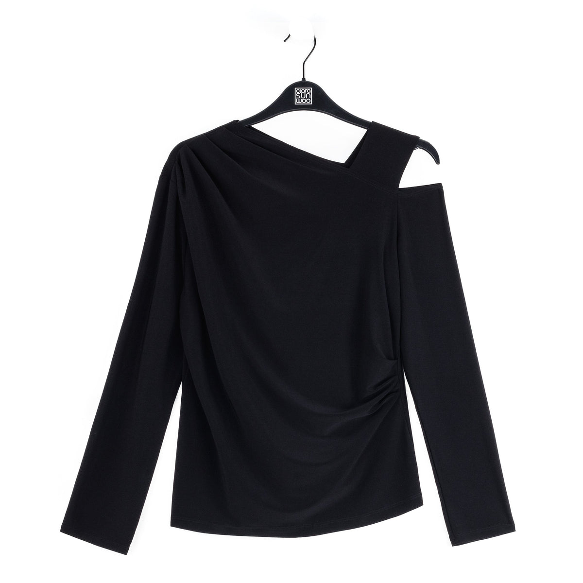 Angular Neck Open Shoulder Top - Black | Clara Sunwoo Top Pick