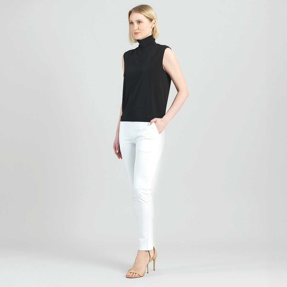 Rayon-Ponte Knit - Straight Leg Pocket Pant - White - Final Sale | Clara Sunwoo Trending