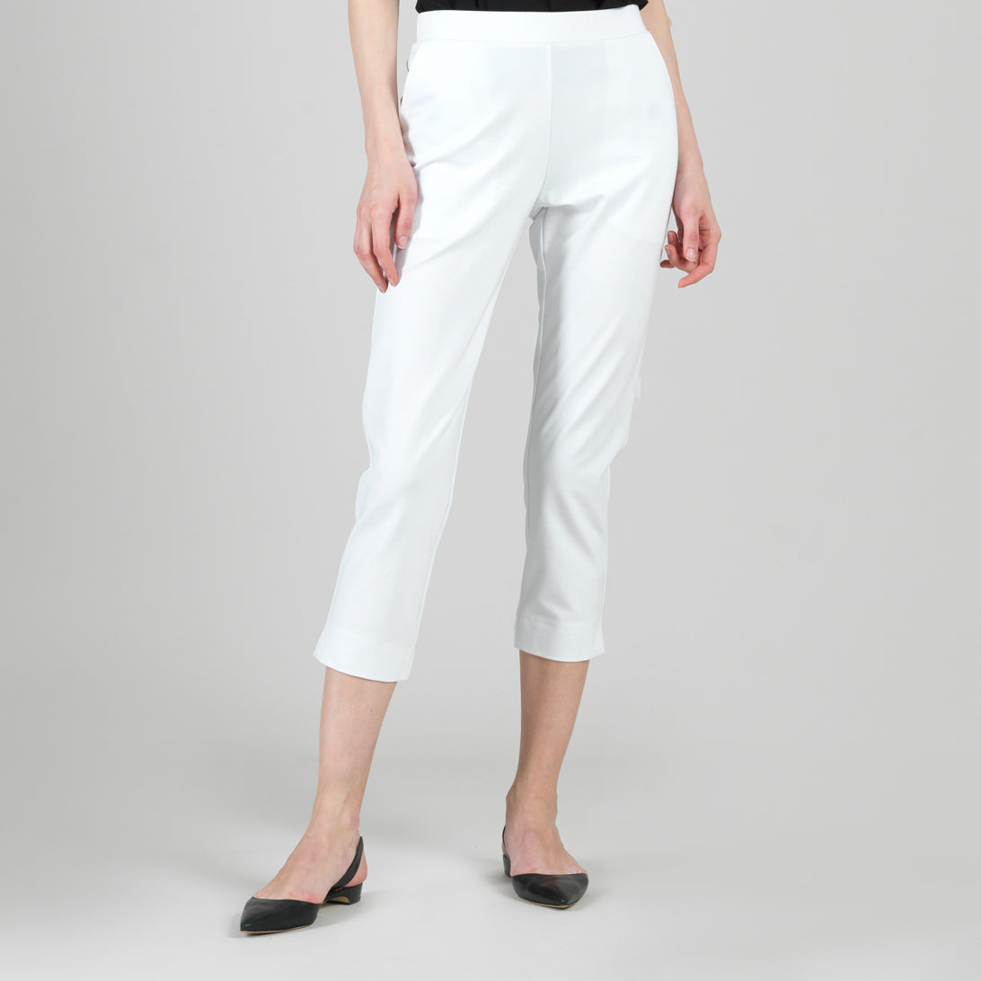 Rayon-Ponte Knit - Pull-On Pocket Capri - White - Final Sale | Clara Sunwoo Everyday