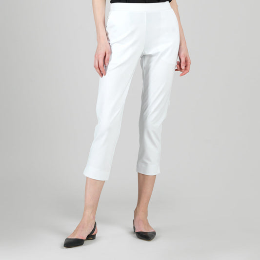 Rayon-Ponte Knit - Pull-On Pocket Capri - White - Final Sale | Clara Sunwoo Everyday