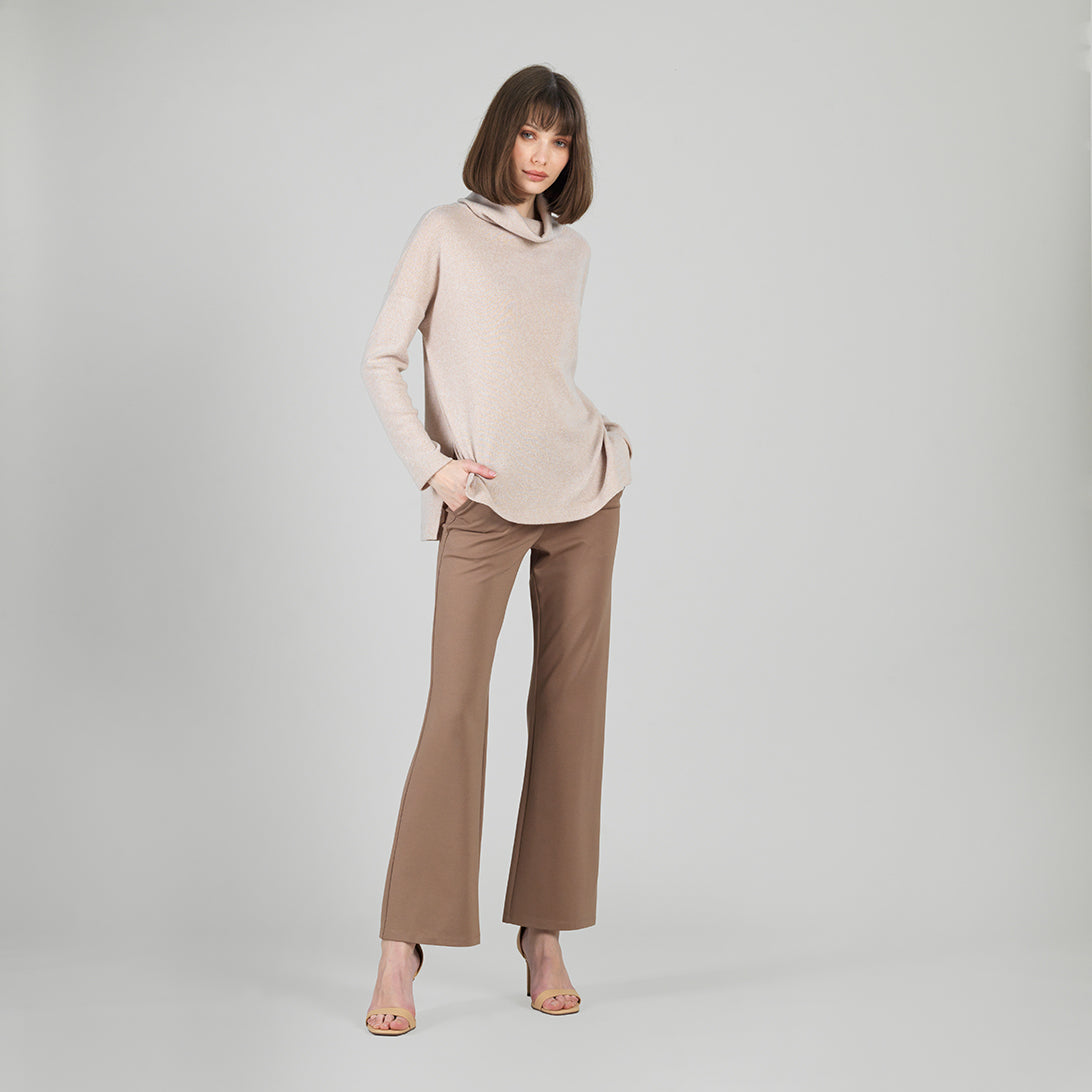 Faux Cashmere - Cowl Turtleneck Side Vent Sweater Tunic - Natural - Final Sale | Clara Sunwoo Popular