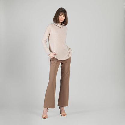 Faux Cashmere - Cowl Turtleneck Side Vent Sweater Tunic - Natural - Final Sale | Clara Sunwoo Popular