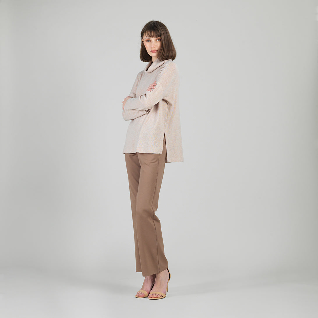 Faux Cashmere - Cowl Turtleneck Side Vent Sweater Tunic - Natural - Final Sale | Clara Sunwoo Popular