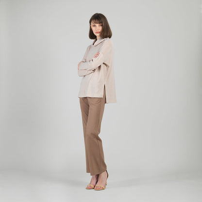 Faux Cashmere - Cowl Turtleneck Side Vent Sweater Tunic - Natural - Final Sale | Clara Sunwoo Popular