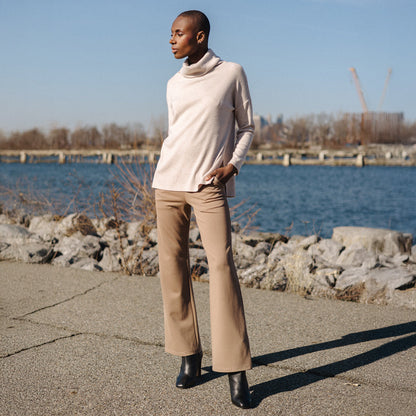 Faux Cashmere - Cowl Turtleneck Side Vent Sweater Tunic - Natural - Final Sale | Clara Sunwoo Popular