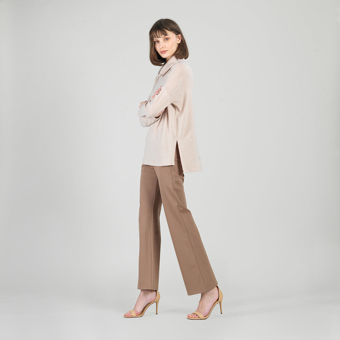 Faux Cashmere - Cowl Turtleneck Side Vent Sweater Tunic - Natural - Final Sale | Clara Sunwoo Popular