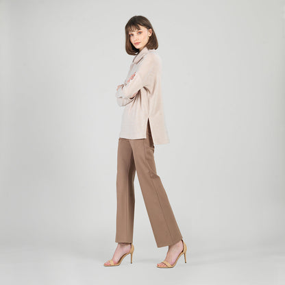 Faux Cashmere - Cowl Turtleneck Side Vent Sweater Tunic - Natural - Final Sale | Clara Sunwoo Popular