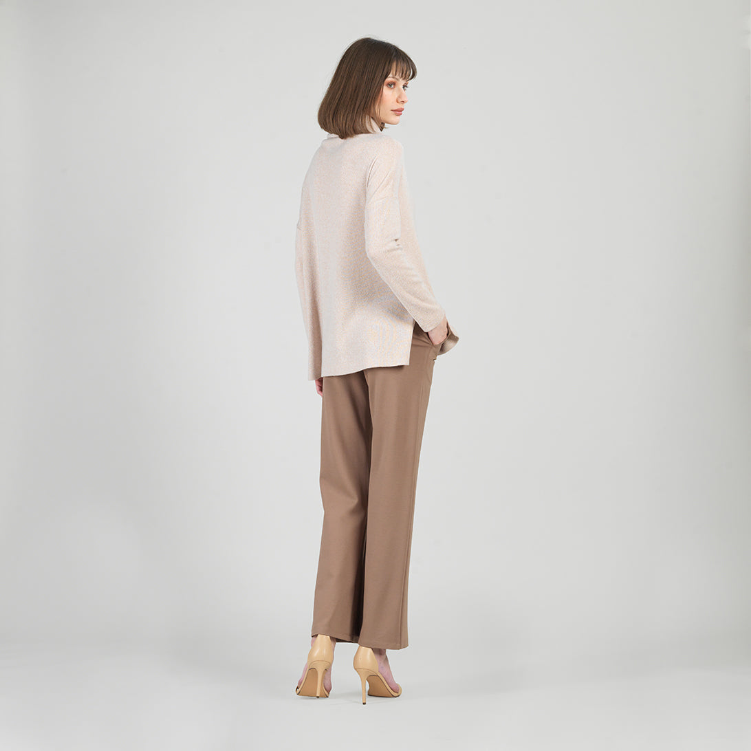 Faux Cashmere - Cowl Turtleneck Side Vent Sweater Tunic - Natural - Final Sale | Clara Sunwoo Popular