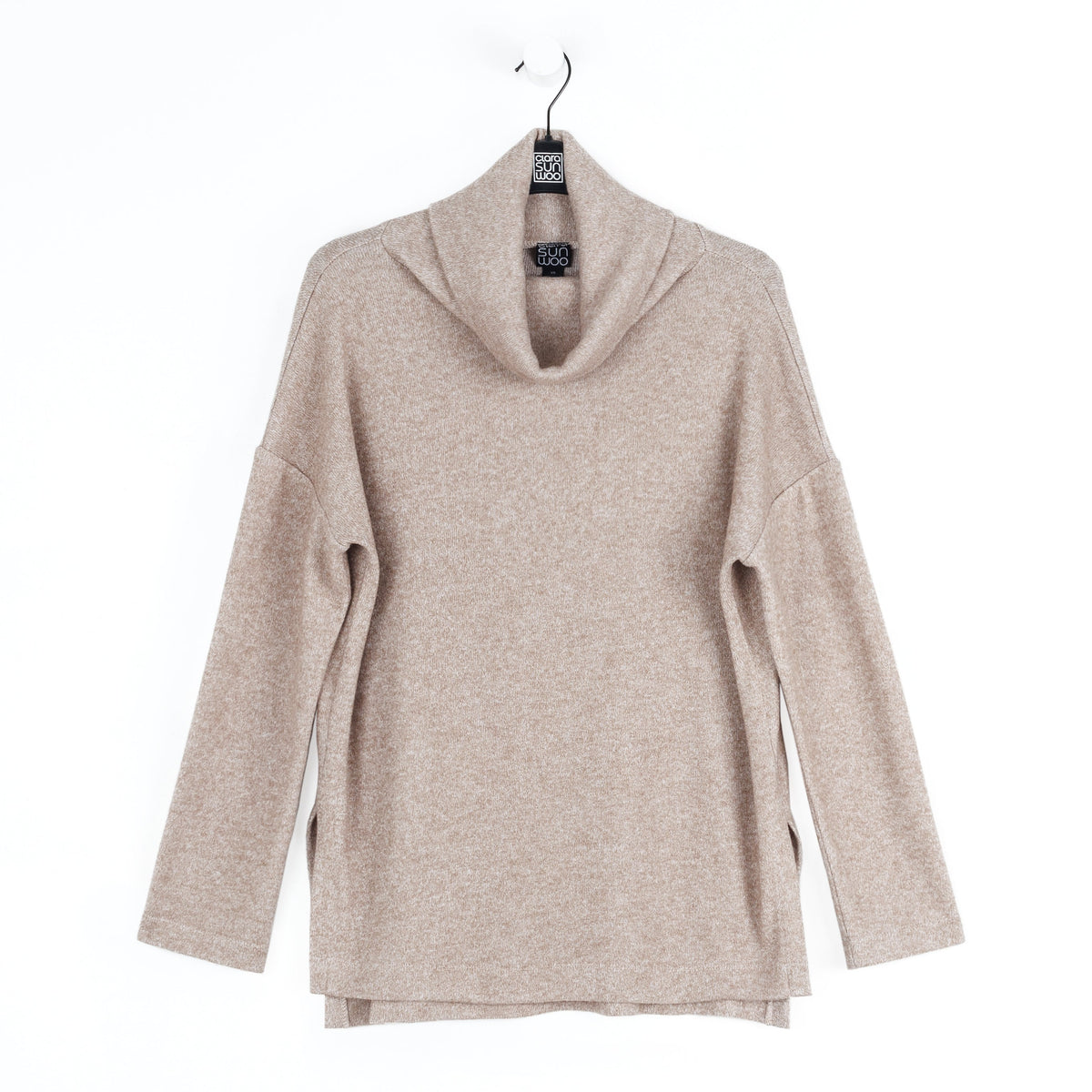 Faux Cashmere - Cowl Turtleneck Side Vent Sweater Tunic - Natural - Final Sale | Clara Sunwoo Popular
