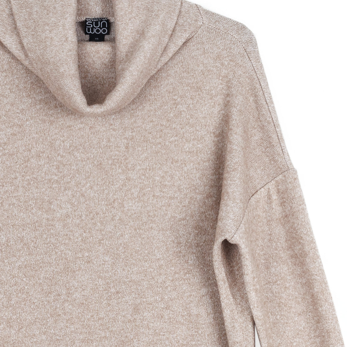 Faux Cashmere - Cowl Turtleneck Side Vent Sweater Tunic - Natural - Final Sale | Clara Sunwoo Popular