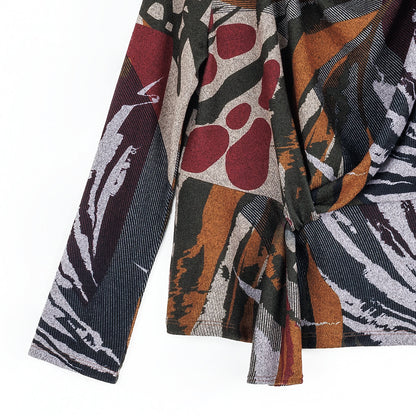 Cozy Knit - Long Sleeve Loop Front Sweater Top - Abstract Harvest - Final Sale | Clara Sunwoo Customer Favorite