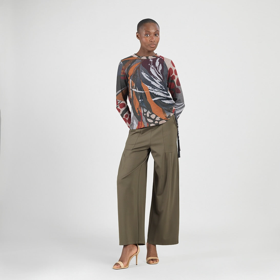 Cozy Knit - Side Pull-Tie Sweater Top - Abstract Harvest - Final Sale | Clara Sunwoo Best Price