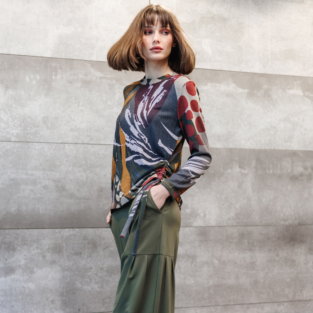 Cozy Knit - Side Pull-Tie Sweater Top - Abstract Harvest - Final Sale | Clara Sunwoo Best Price