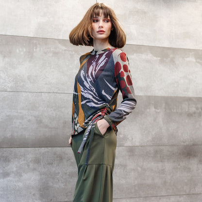 Cozy Knit - Side Pull-Tie Sweater Top - Abstract Harvest - Final Sale | Clara Sunwoo Best Price