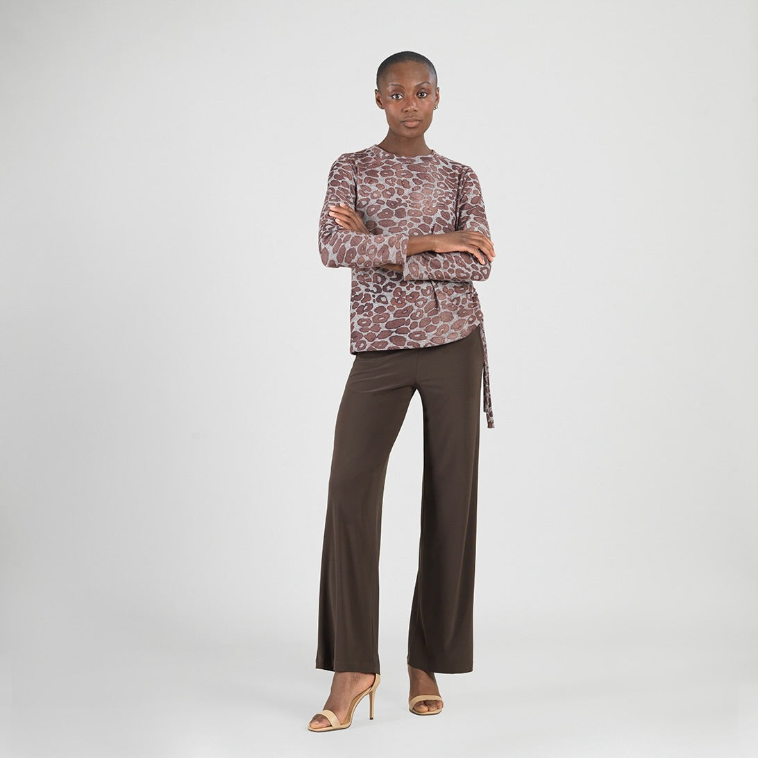 Cozy Knit - Side Pull-Tie Sweater Top - Leopard Motif - Final Sale | Clara Sunwoo Signature