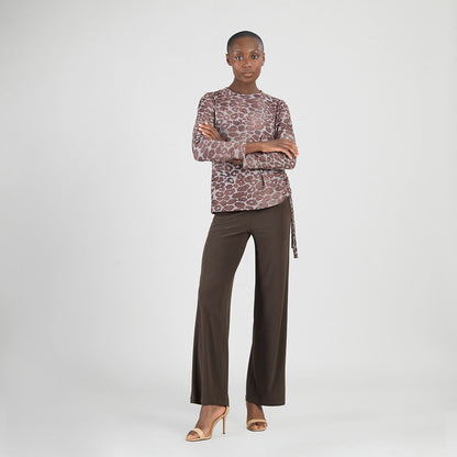 Cozy Knit - Side Pull-Tie Sweater Top - Leopard Motif - Final Sale | Clara Sunwoo Signature