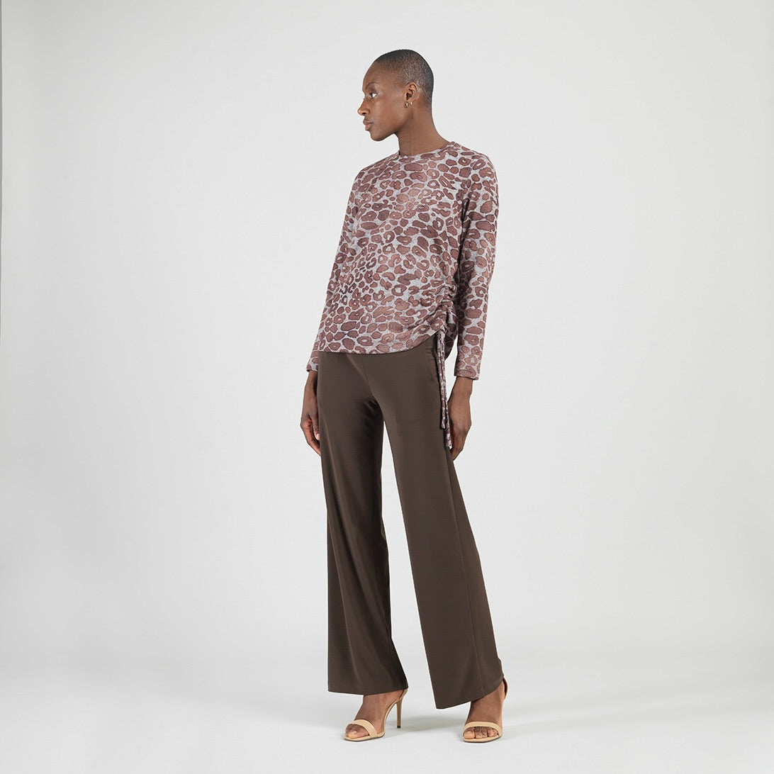 Cozy Knit - Side Pull-Tie Sweater Top - Leopard Motif - Final Sale | Clara Sunwoo Signature