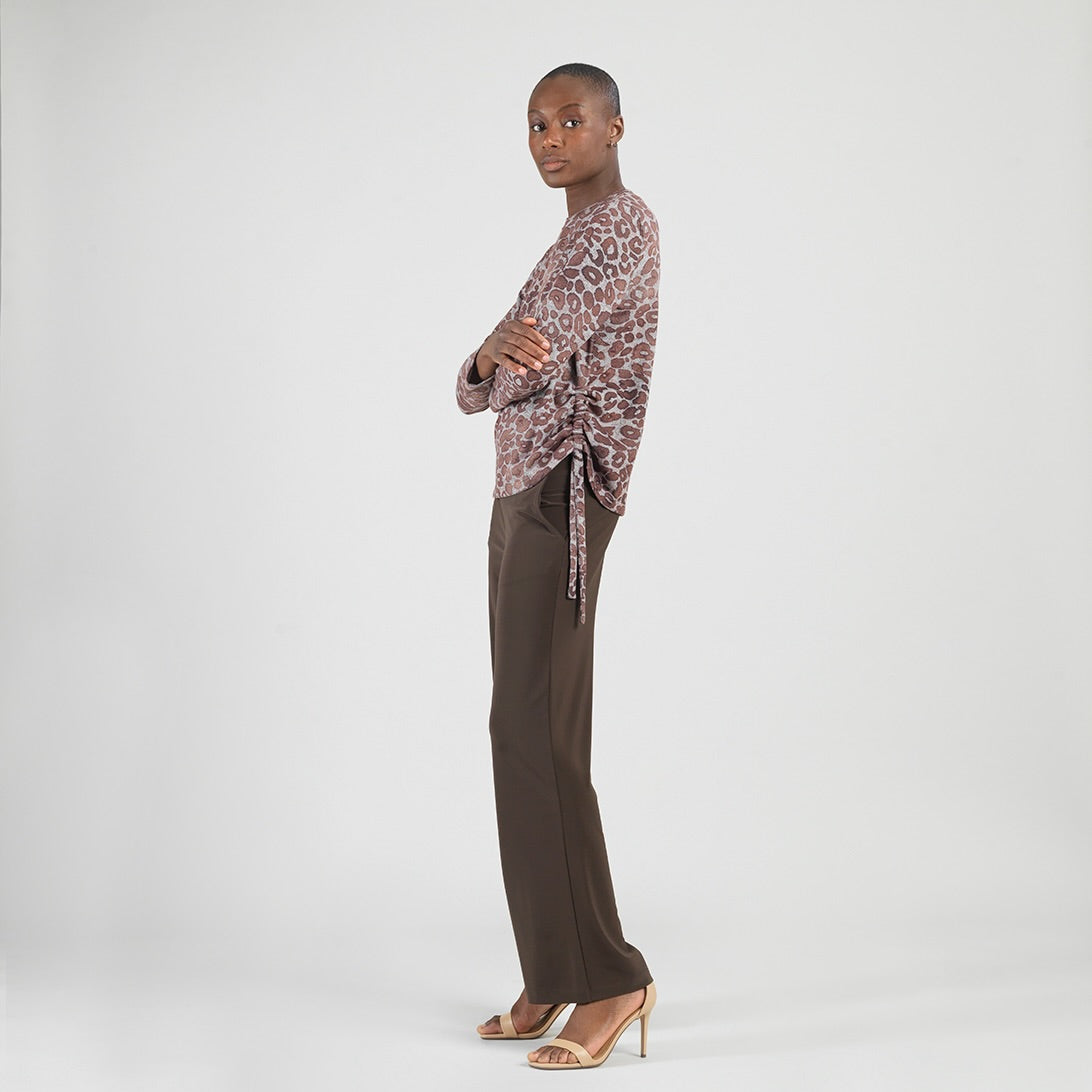 Cozy Knit - Side Pull-Tie Sweater Top - Leopard Motif - Final Sale | Clara Sunwoo Signature