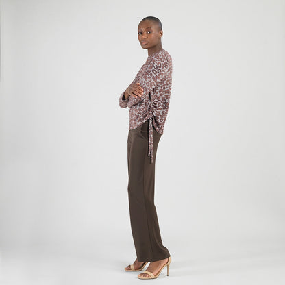 Cozy Knit - Side Pull-Tie Sweater Top - Leopard Motif - Final Sale | Clara Sunwoo Signature
