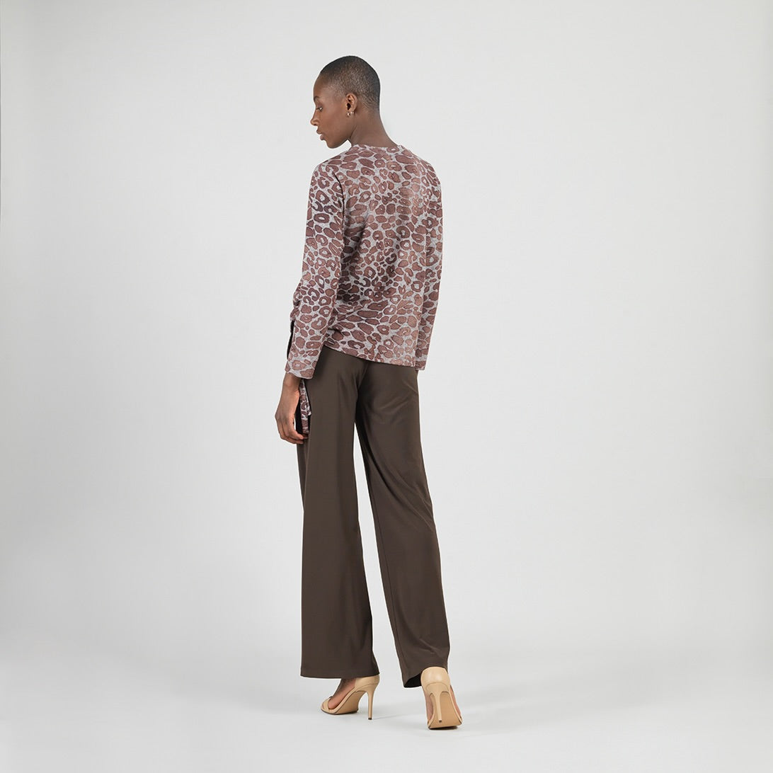 Cozy Knit - Side Pull-Tie Sweater Top - Leopard Motif - Final Sale | Clara Sunwoo Signature