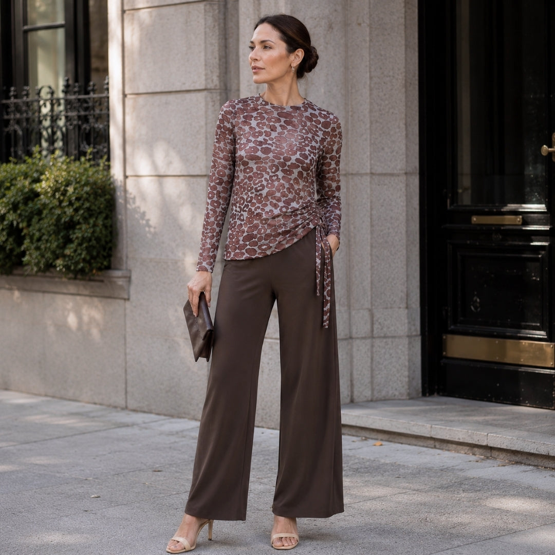 Cozy Knit - Side Pull-Tie Sweater Top - Leopard Motif - Final Sale | Clara Sunwoo Signature