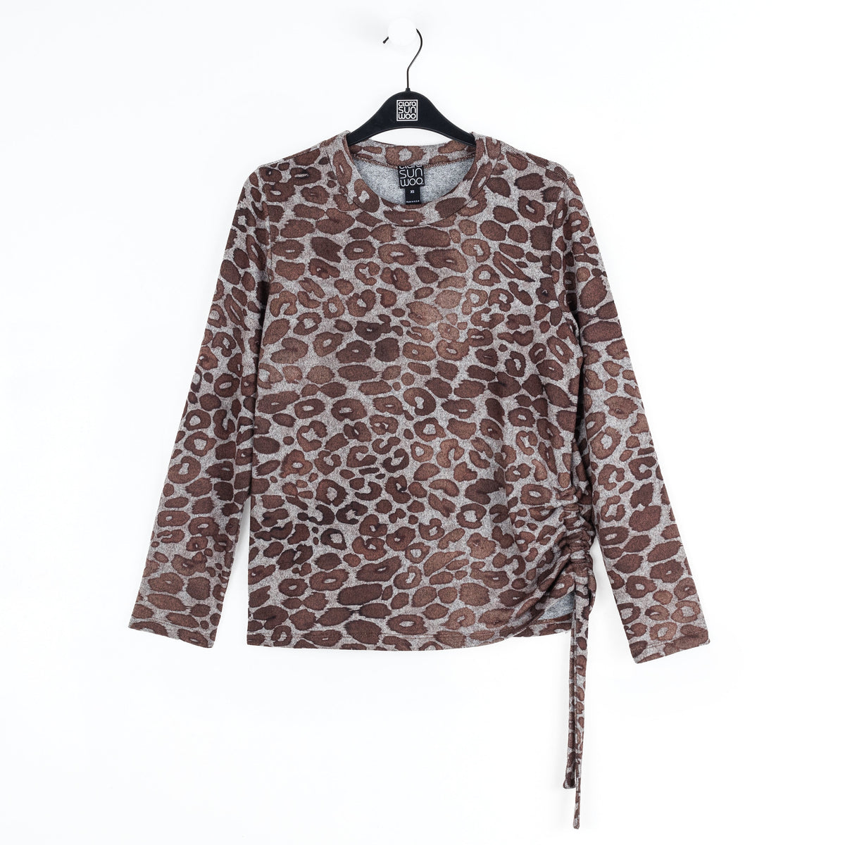 Cozy Knit - Side Pull-Tie Sweater Top - Leopard Motif - Final Sale | Clara Sunwoo Signature