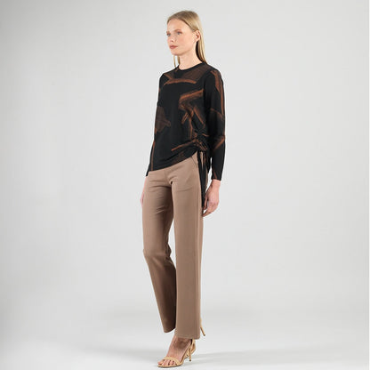 Lightweight Cozy - Side Pull-Tie Sweater Top - Linear Geo - Final Sale | Clara Sunwoo Essential