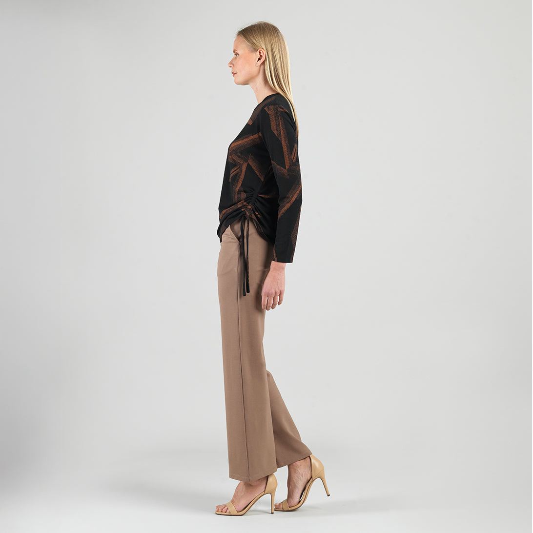 Lightweight Cozy - Side Pull-Tie Sweater Top - Linear Geo - Final Sale | Clara Sunwoo Essential