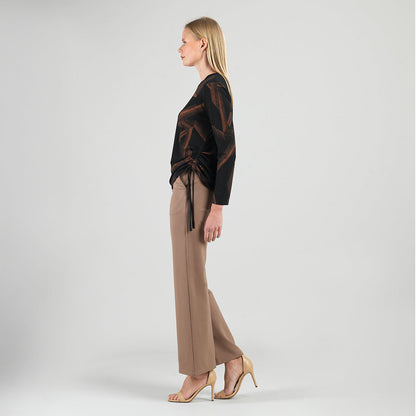 Lightweight Cozy - Side Pull-Tie Sweater Top - Linear Geo - Final Sale | Clara Sunwoo Essential