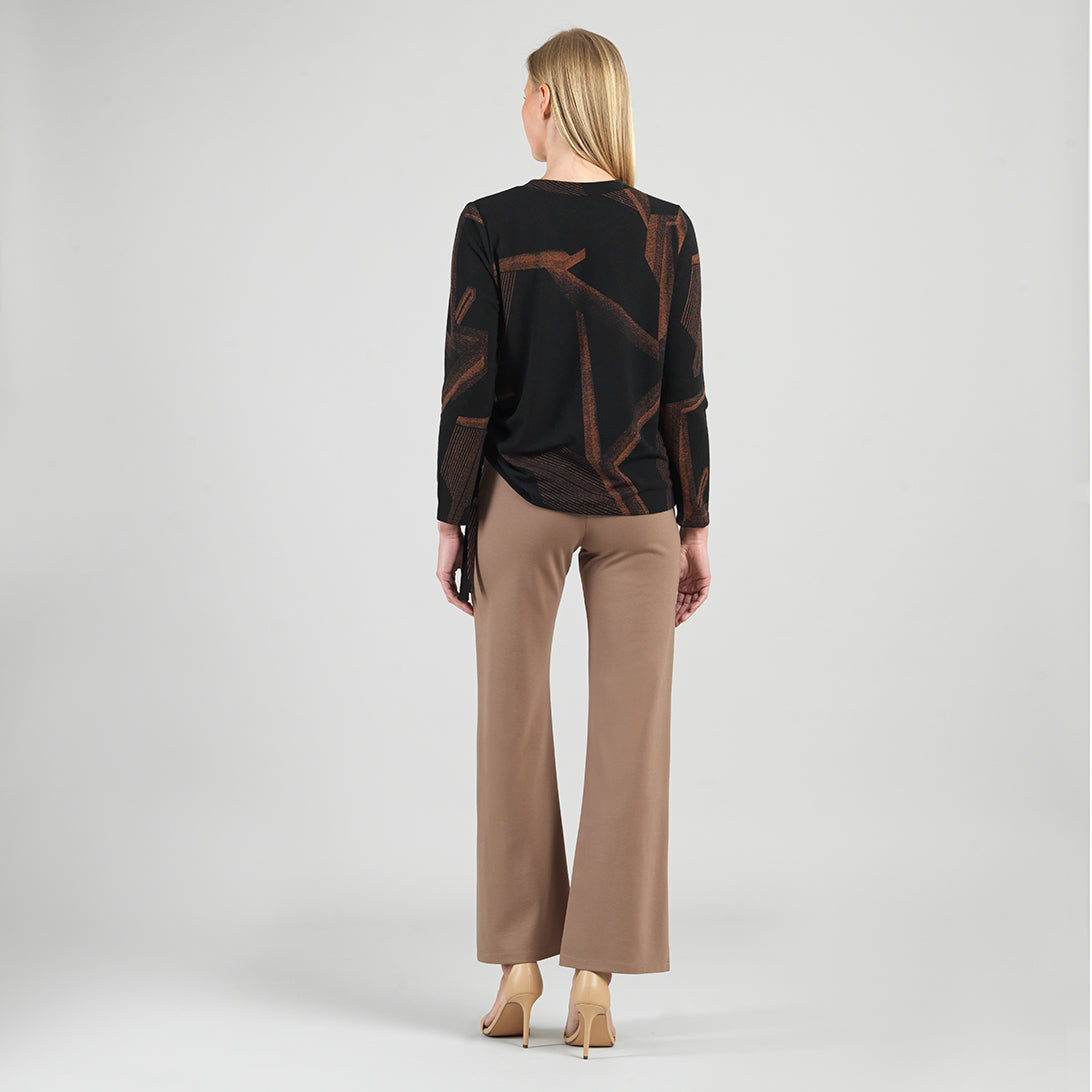 Lightweight Cozy - Side Pull-Tie Sweater Top - Linear Geo - Final Sale | Clara Sunwoo Essential