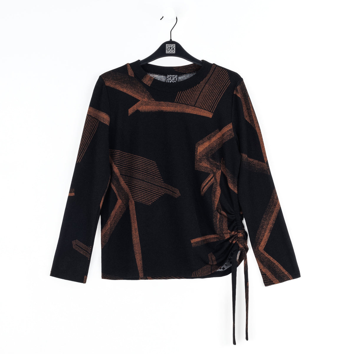 Lightweight Cozy - Side Pull-Tie Sweater Top - Linear Geo - Final Sale | Clara Sunwoo Essential