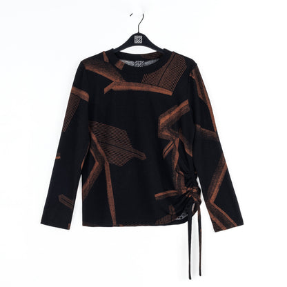 Lightweight Cozy - Side Pull-Tie Sweater Top - Linear Geo - Final Sale | Clara Sunwoo Essential