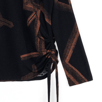 Lightweight Cozy - Side Pull-Tie Sweater Top - Linear Geo - Final Sale | Clara Sunwoo Essential