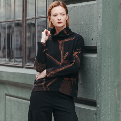 Lightweight Cozy - Tipped Hem Sweater - Linear Geo - Final Sale | Clara Sunwoo Value