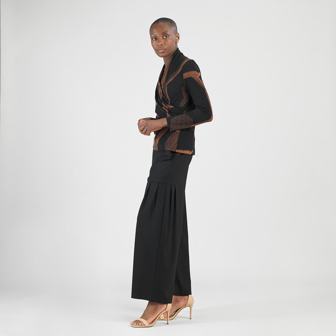 Lightweight Cozy - V-Neck Draped Pleat Sweater Top - Linear Geo | Clara Sunwoo Sale