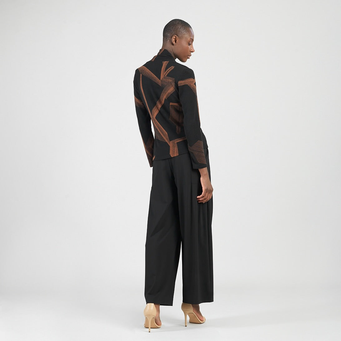 Lightweight Cozy - V-Neck Draped Pleat Sweater Top - Linear Geo | Clara Sunwoo Sale