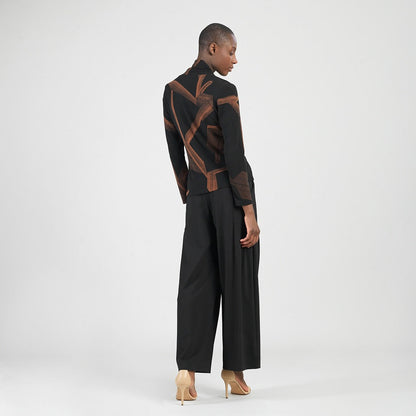 Lightweight Cozy - V-Neck Draped Pleat Sweater Top - Linear Geo | Clara Sunwoo Sale