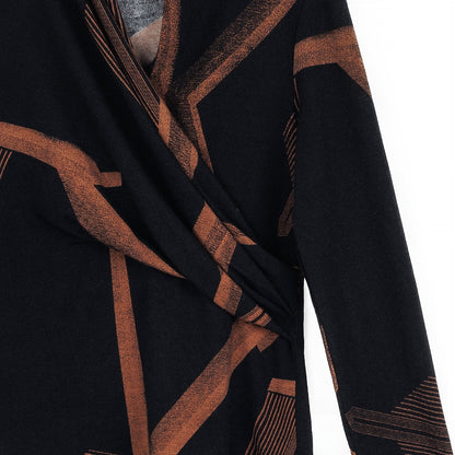 Lightweight Cozy - V-Neck Draped Pleat Sweater Top - Linear Geo | Clara Sunwoo Sale