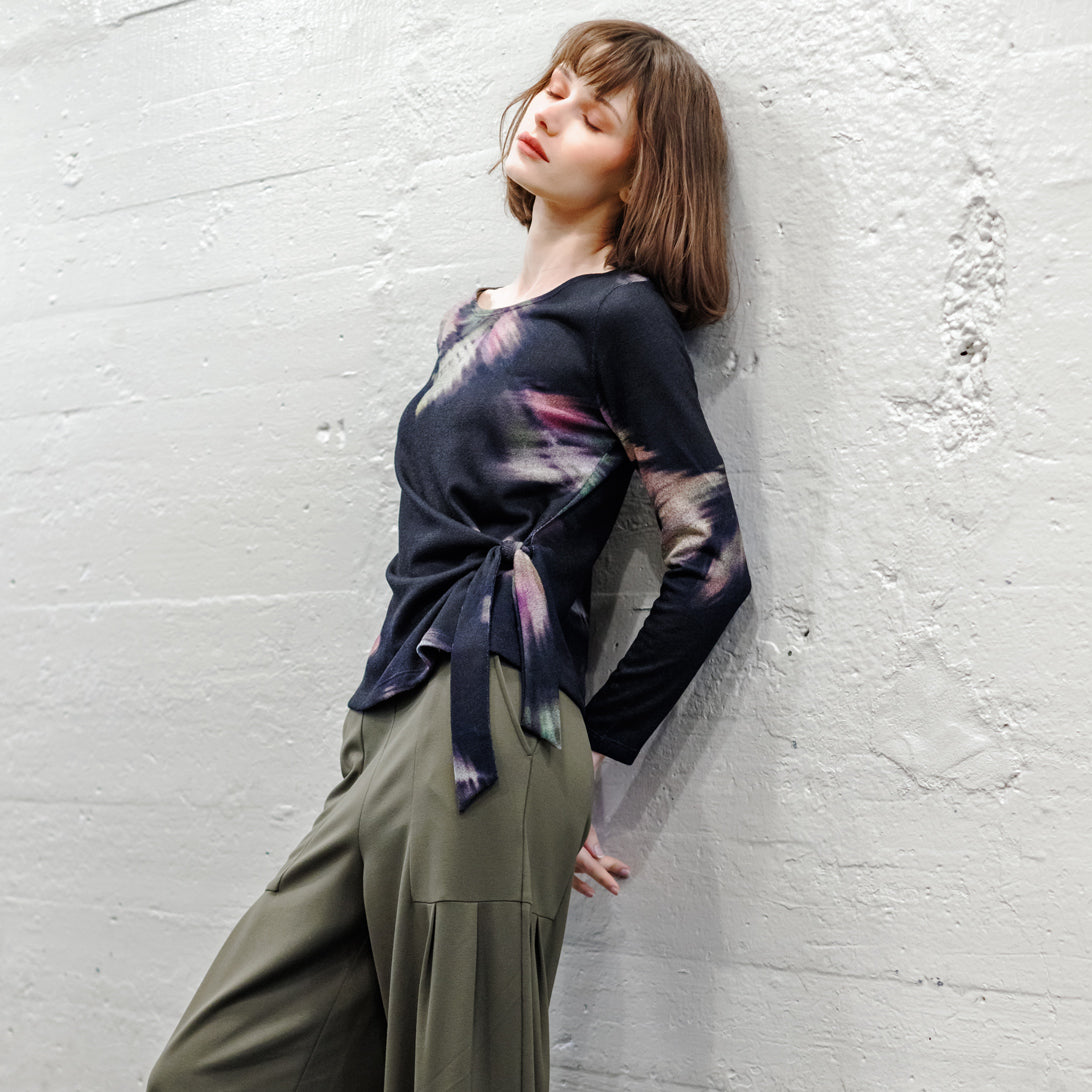 Cozy Knit - Side Tie Waist Sweater Top - Shadow Brush | Clara Sunwoo Top Pick