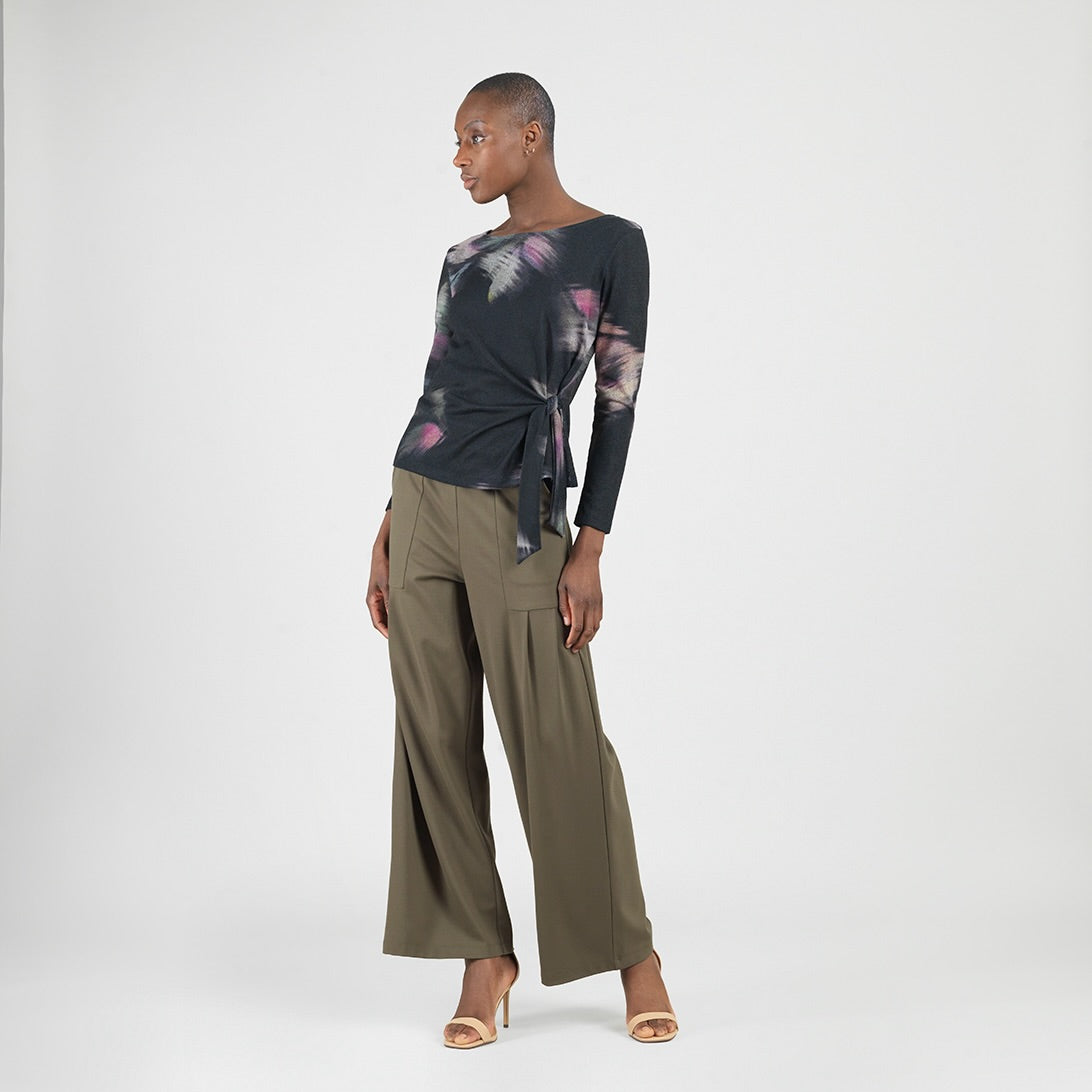 Cozy Knit - Side Tie Waist Sweater Top - Shadow Brush | Clara Sunwoo Top Pick